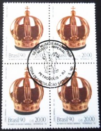 Quadra de selos postais do Brasil de 1990 Coroa Imperial