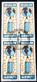 Quadra de selos postais do Brasil de 1990 Alfabetização