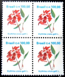 Quadra de selos postais do Brasil de 1990 Erythrina