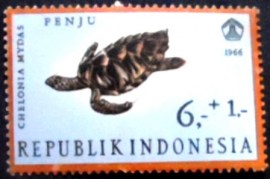 Selo postal da Indonésia de 1966 Green Sea Turtle