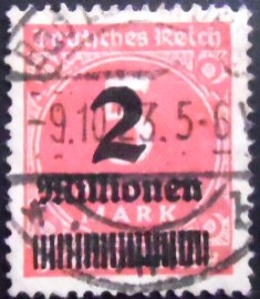 Selo postal da Alemanha Reich de 1923 Surcharge 2M on 5T