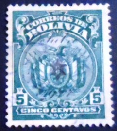 Selo postal da Bolívia de 1928 Coat of Arms Overprinted 5