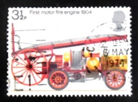 Selo postal do Reino Unido de 1974 First Motor Fire-engine