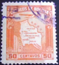 Selo postal da Bolívia de 1935 Map and aircraft 50