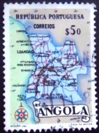Selo postal da Angola de 1955 Map of Angola 50