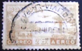 Selo postal da Bolívia de 1938 Airplane over River