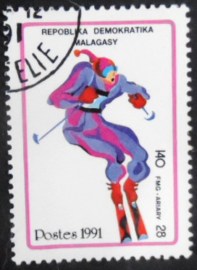 Selo postal de Madagascar de 1991 Downhill skiing