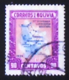 Selo postal da Bolívia de 1945 Map of Bolivian Air Lines 90