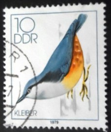 Selo postal da Alemanha Oriental de 1979 Eurasian Nuthatch