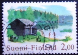 Selo postal da Finlândia de 1989 Sauna & Lake