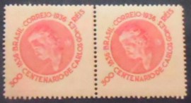 Par de selos postais do Brasil de 1936 Carlos Gomes carmim