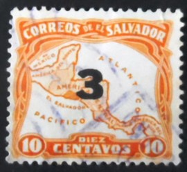 Selo postal de El Salvador de 1984 Map of Central America Surcharged