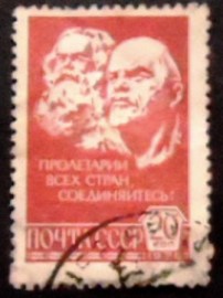 Selo postal da União Soviética de 1978 Karl Marx and Vladimir Lenin