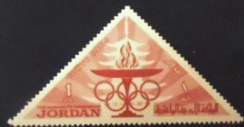 Selo postal da Jordânia de 1964 Olympic torch and Olympic rings