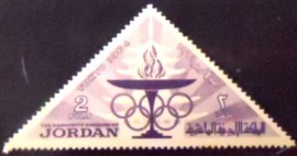Selo postal da Jordânia de 1964 Olympic torch and Olympic rings