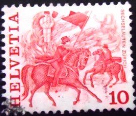 Selo postal da Suiça de 1977 Horse Race