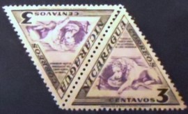 Par de selos postais da Nicarágua de 1947 Tomb of Ruben Dario