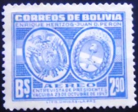 Selo postal da Bolívia de 1947 Arms of Bolivia and Argentina