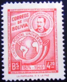 Selo postal da Bolívia de 1950 Pres. Gregorio Pacheco