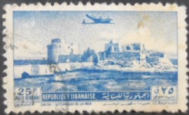Selo postal do Líbano de 1951 Crusader Castle at Sidon Harbor