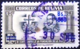 Selo postal da Bolívia de 1957 Arms portrait of Mendoza 1000