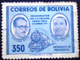 Selo postal da Bolívia de 1957 Presidents Siles Zuazo and Aramburu 350