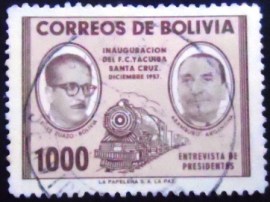 Selo postal da Bolívia de 1957 Presidents Siles Zuazo and Aramburu 1000
