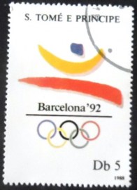 Selo postal de S.Tomé e Príncipe de 1988 Barcelona games emblem