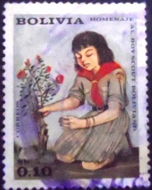Selo postal da Bolívia de 1970 Girl-scout planting shrub