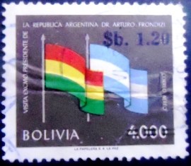 Selo postal da Bolívia de 1970 National Flag of Bolivia and Argentina