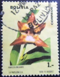 Selo postal da Bolívia de 1974 Huntleya meleagris