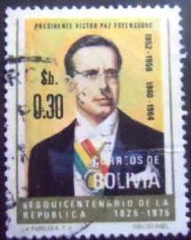 Selo postal da Bolívia de 1975 Victor Paz Estenssoro