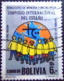 Selo postal da Bolívia de 1977 Miners ago globe