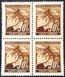 Quadra de selos da Boêmia e Morávia de 1941 Linden Tree Branch with Fruits