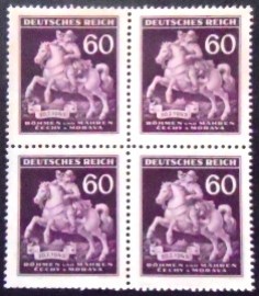 Quadra de selos da Boêmia e Morávia de 1943 Riding postman