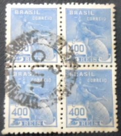 Quadra de selos do Brasil de 1940 Mercúrio e Globo 400