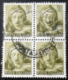 Quadra de selos postais da Itália de 1961 Head of the Delphic Sibyl