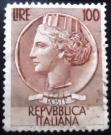 Selo postal da Itália de 1956 Coin of Syracuse 100