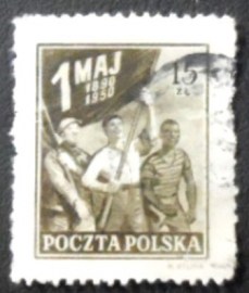 Selo postal da Polônia de 1950 Workers of Three Races with Flag