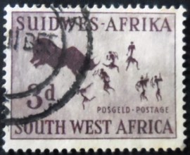 Selo postal da África Sudeste de 1960 Rhinoceros Hunt