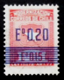 Selo postal do Chile de 1972 Postal overprint 20c on 15c red