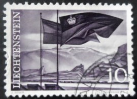Selo postal de Liechtenstein de 1959 Flags in front of the Rhine valley