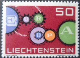Selo postal de Liechtenstein de 1961 Interlocked Cogwheels