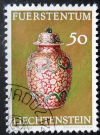 Selo postal de Liechtenstein de 1974 Chinese Vase ± 1740