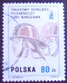 Selo postal da Polônia de 1989 Firemen