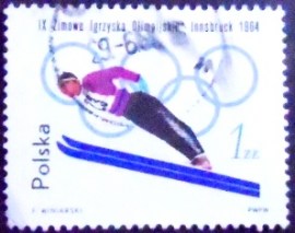 Selo postal da Polônia de 1964 Ski Jump