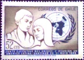 Selo postal do Chile de 1971 Young couple in front of UNO-Emblem