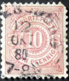 Selo postal de Württemberg de 1875 Numeral in Circle 10