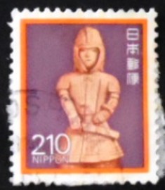 Selo postal do Japão de 1989 Statue of Haniwa warrior