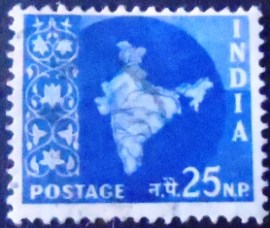 Selo postal da Índia de 1958 Map of India 25